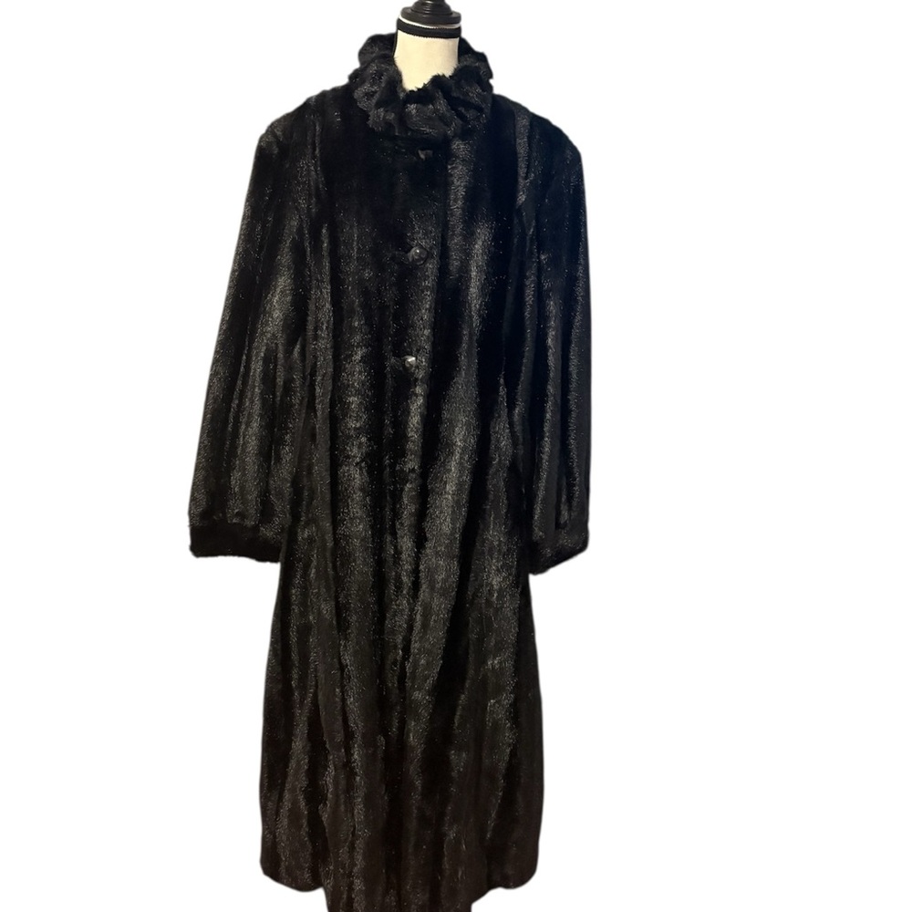 Vintage Pamela McCoy Elegant Black Faux Black Floor Length Coat Size L